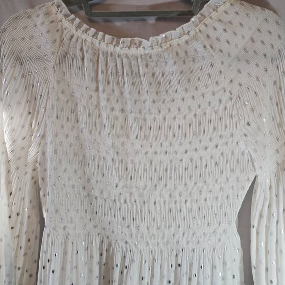 MELISSA PAIGE WHITE SILVER LONG SLEEVE TOP SHIMMER METALLIC SIZE SMALL RELAXED - Picture 9 of 11
